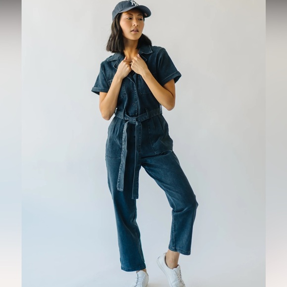 The Fleming Tie Denim Jumpsuit in Black - Picture 4 of 8